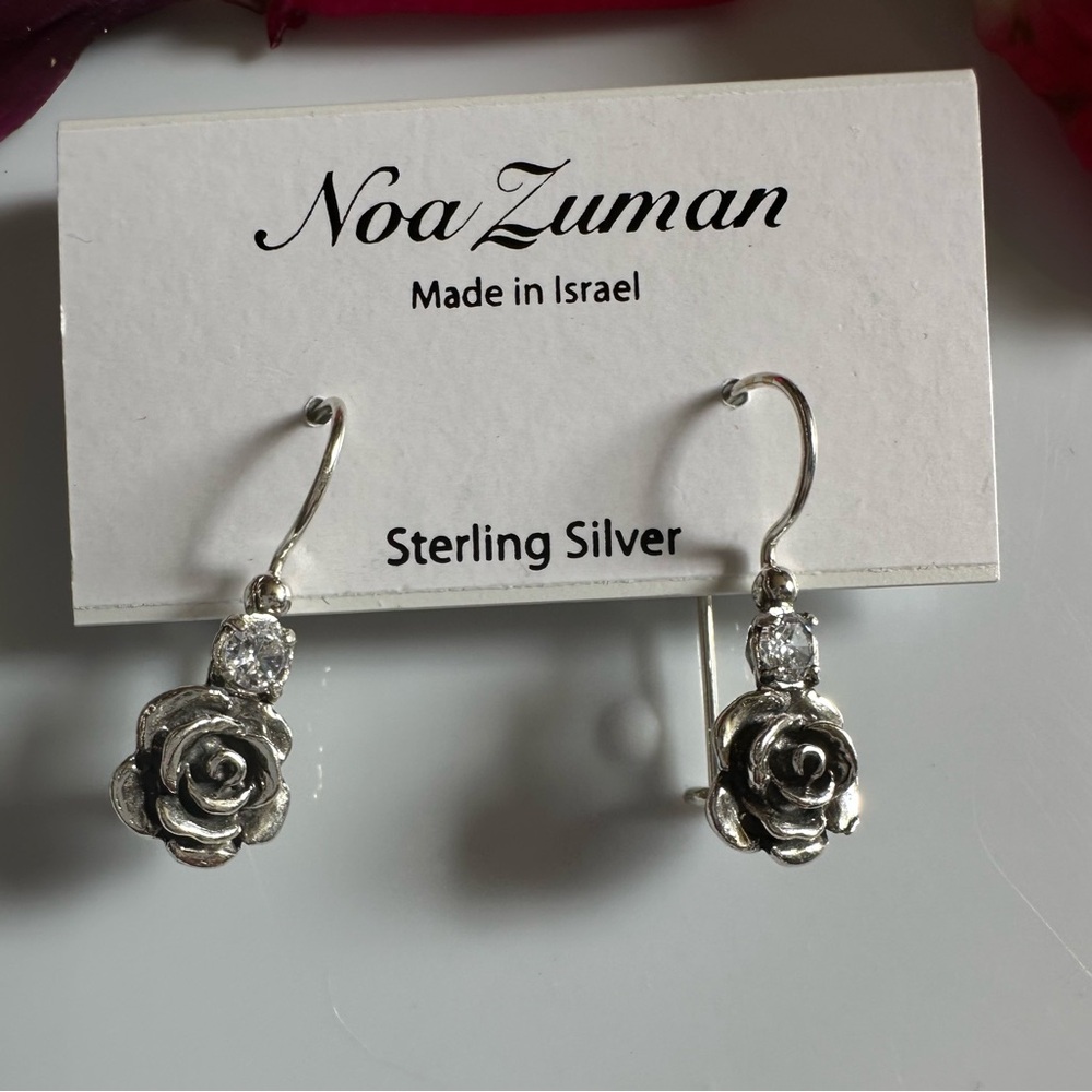 Noa Zuman Sterling Silver 925  Rose and zirconia Earrings made in Israel